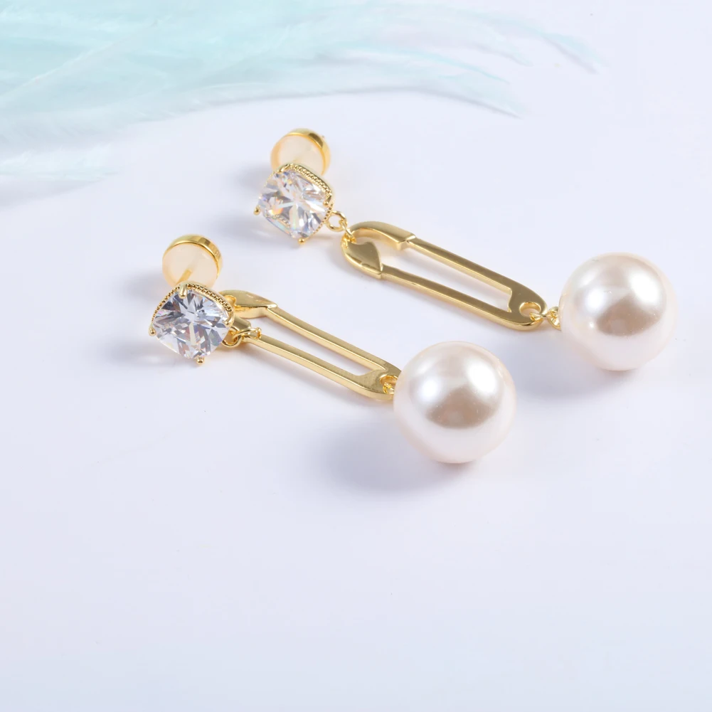 Модные ювелирные изделия KIVN фианиты безопасная булавка жемчуг висячие серьги