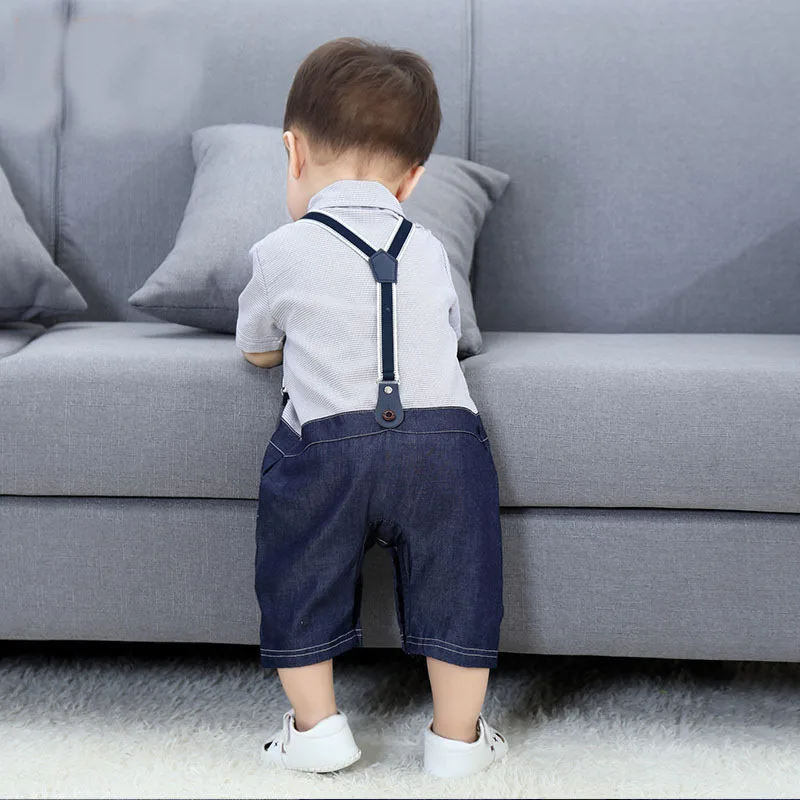 

Baby baby gentleman dress boys full moon clothes hundred days Newborn Jumpsuit short-sleeved one-piece infant romper summer