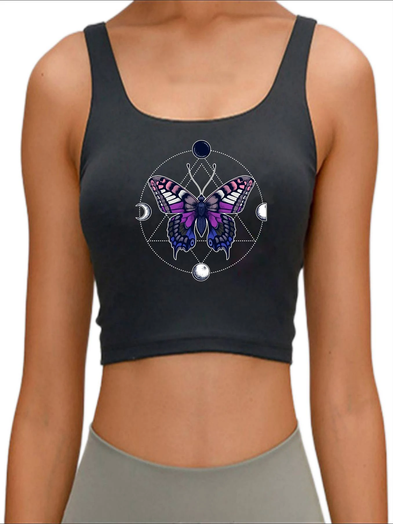Genderfluid Butterfly pattern Crop Top Female Slim Fit Sports yoga tank top