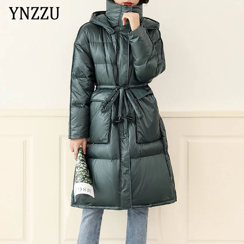 

High quality Women Belt Long Down jacket 2021 Winter Fashion Office lady 90% White duck down Coat Thick warm Outwear YNZZU 1O291