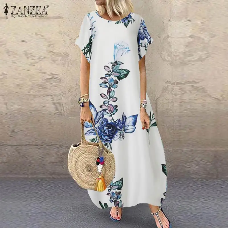 

ZANZEA Summer Maxi Dress Fashion Women's Printed Sundress Casual Floral Long Vestidos Female High Waist Baggy Robe