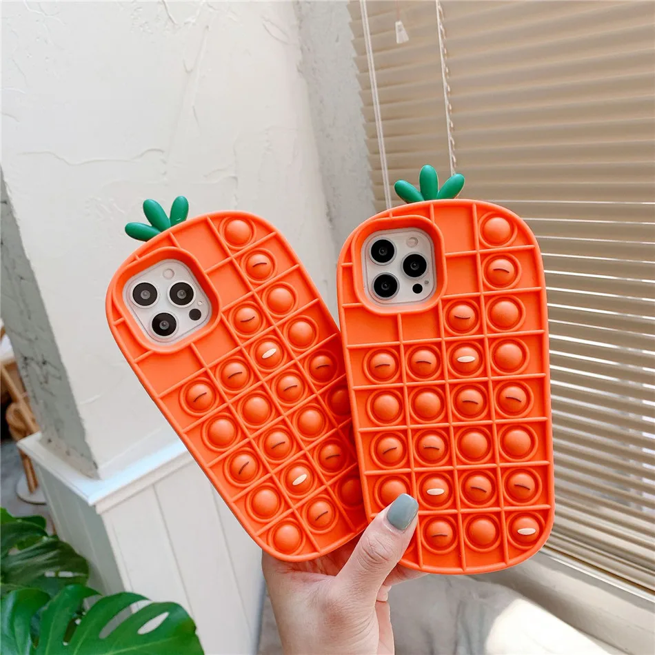 

Cute Carrot Silicone Cover Relive Stress Popit Push Bubble Phone Case Cover for IPhone 11 12 Pro Max Mini X XS XR XSMAX 8 Plus