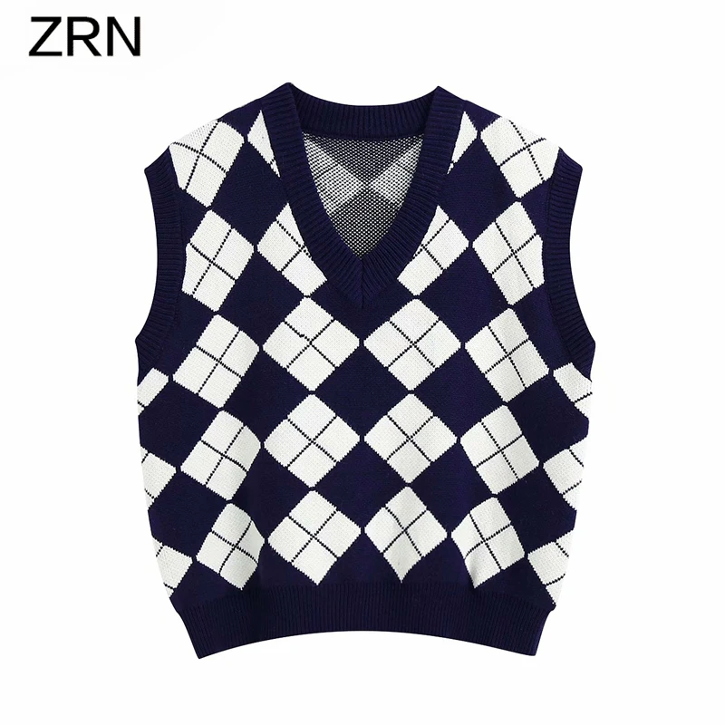 Женский жаккардовый свитер ZRN Осенний винтажный элегантный Трикотажный жилет с