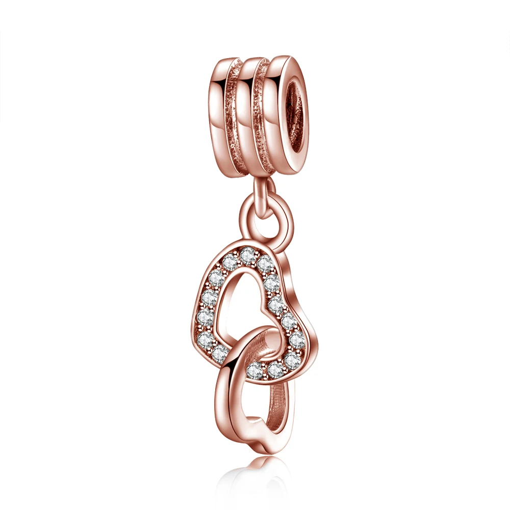YW20386-Rose Authentic 925 Sterling Silver Beads Charm Crystal charm Rose Gold Clear CZ Fit Original Pandora Bracelet Women Diy Jewelry - Цвет: YW20386-Rose
