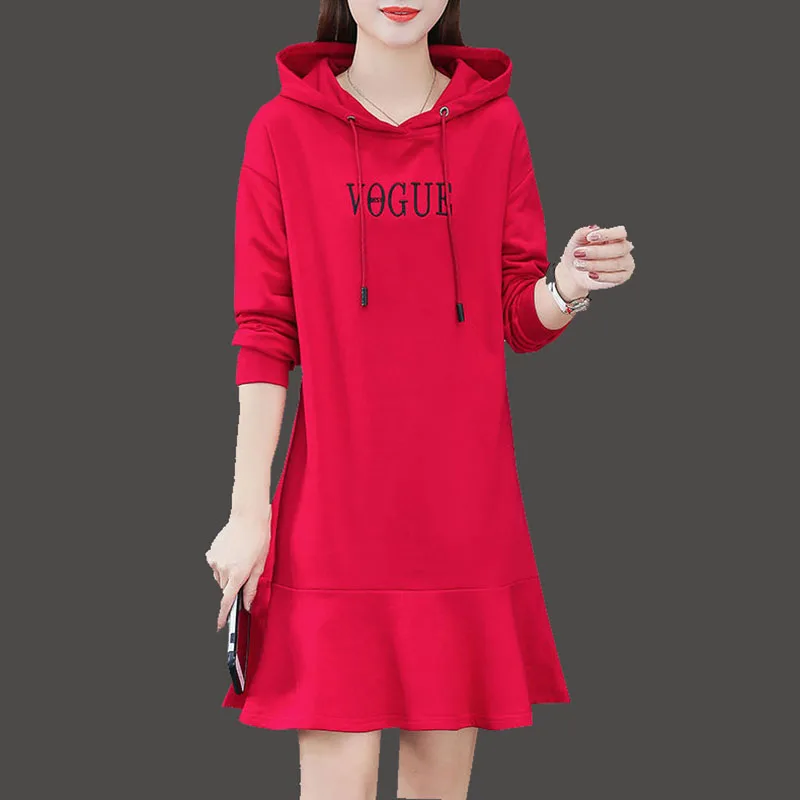 

Autumn And Winter Sweater Dress Womens Long fishtail hooded sweater dress ladies Pullover Loose XL Sweater Dress female