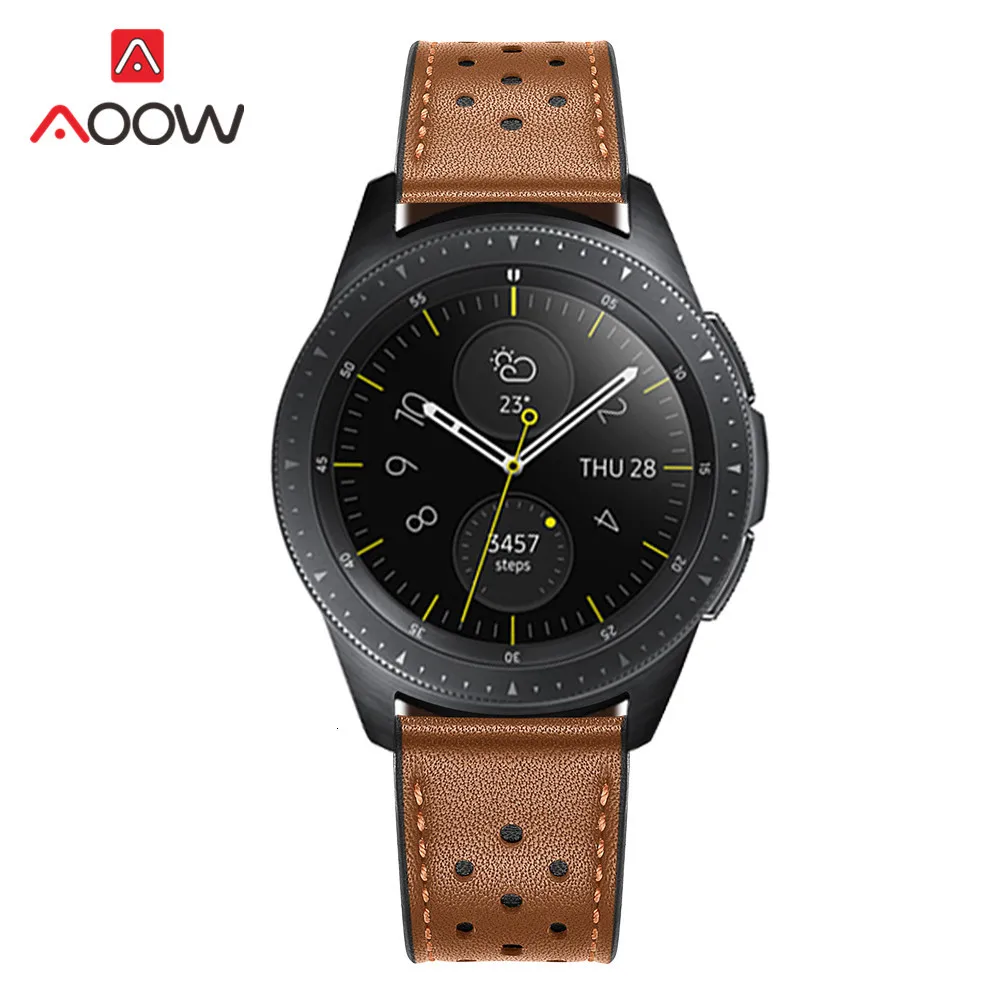 20 мм 22 мм ремешок для часов из натуральной кожи для samsung Galaxy Watch 42 мм 46 мм версия черные коричневые отверстия замена Браслет ремешок