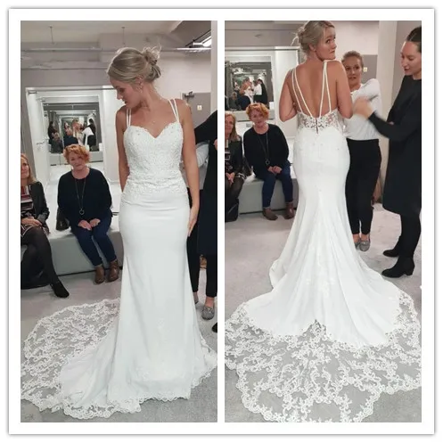 

Элегантные белые свадебные платья в стиле бохо с юбкой-годе 2020 пикантные с открытой спиной на тонких бретельках с кружевной юбкой