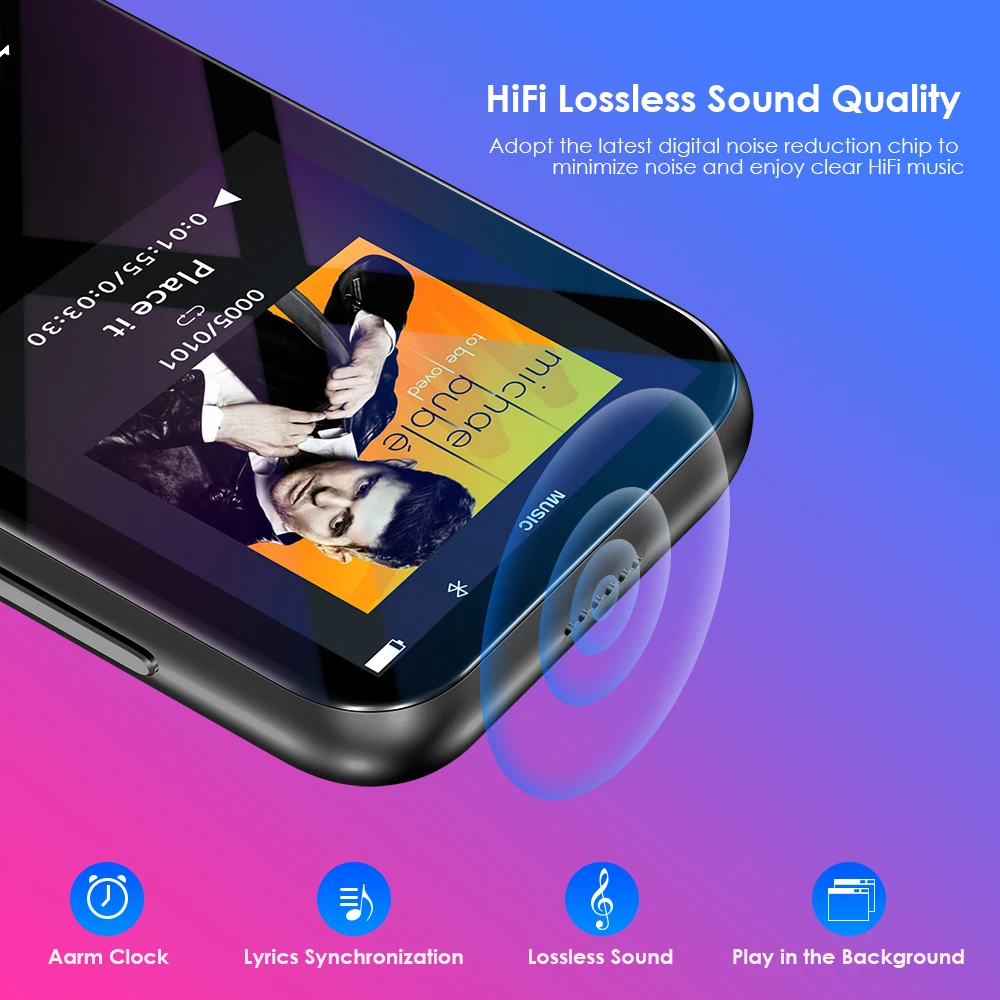 Qosea MP3-плеер с Bluetooth 4,2 HiFi музыкальный плеер с динамиком сенсорной кнопкой 2,4 дюйма экран Аудио Электронная книга радио встроенный 16 Гб