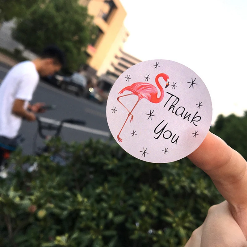 

120pcs/pack Flamingo Thank You Round Self-adhesive Baked Cake Gift Tag Sealing Sticker DIY Label Stickers