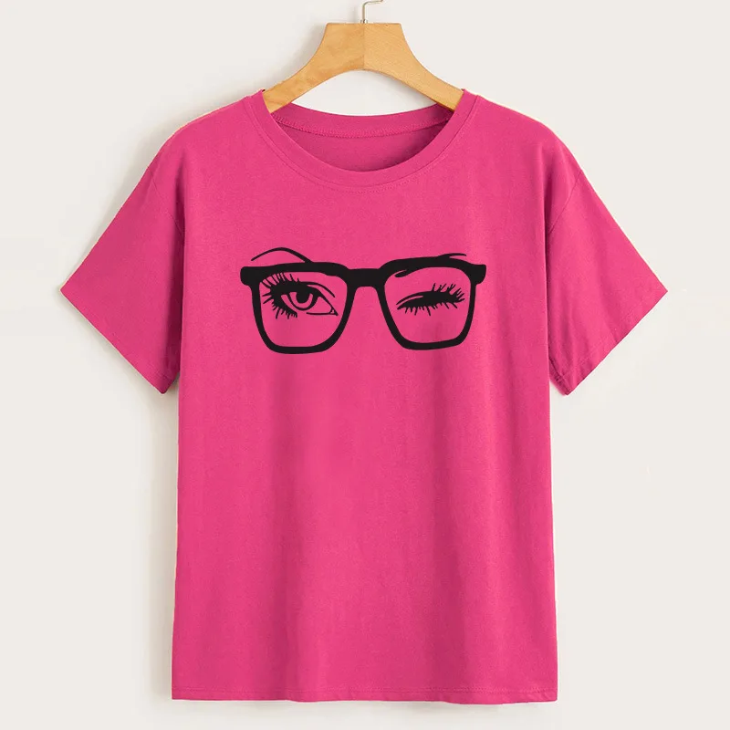Лето 2019 новая хлопковая Футболка женская мигать с рисунком очков очки Широкий