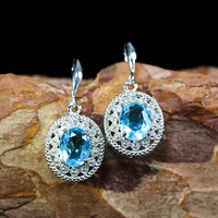 classic blue stone drop earrings for women fashion jewelry necklace female hollow dangle earring gift aretes de mujer modernos
