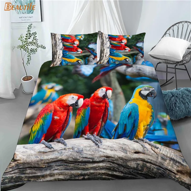 Juego de fundas de edred&oacute;n personalizadas para el hogar, Set de ropa de cama de 3 piezas con dise&ntilde;o de loro y animales, a la moda, 1009-2