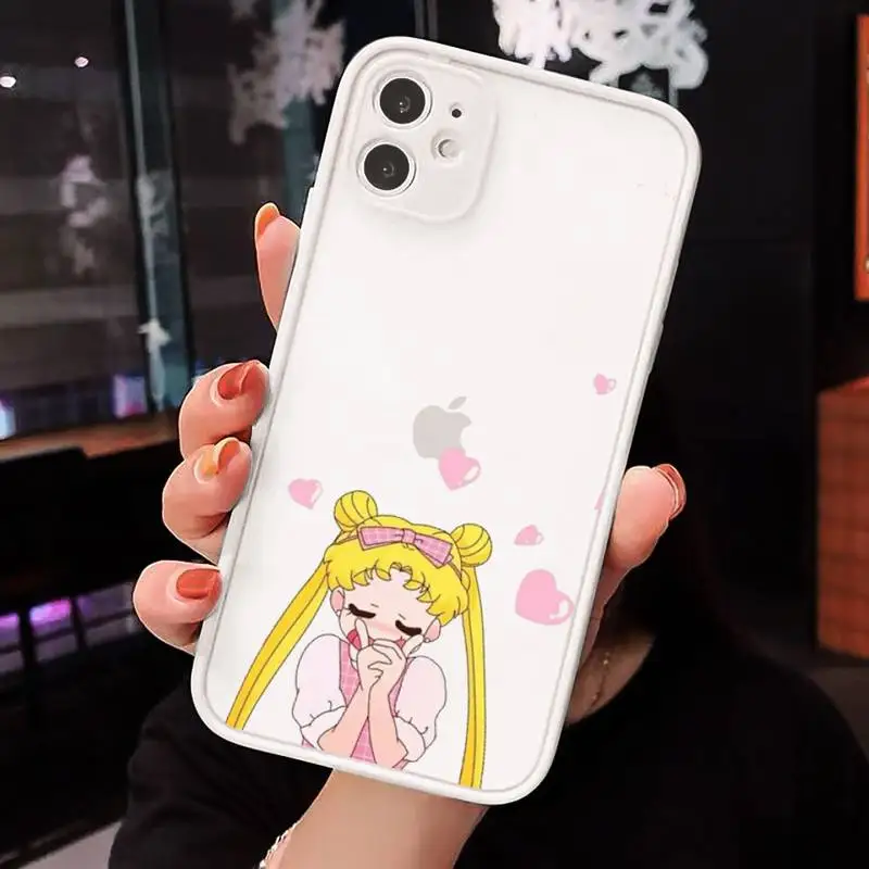 

Japan Anime Sailor Moon Princess Phone Case For iPhone 12 11 Mini Pro XR XS Max 7 8 Plus X Matte transparent White Back Cover