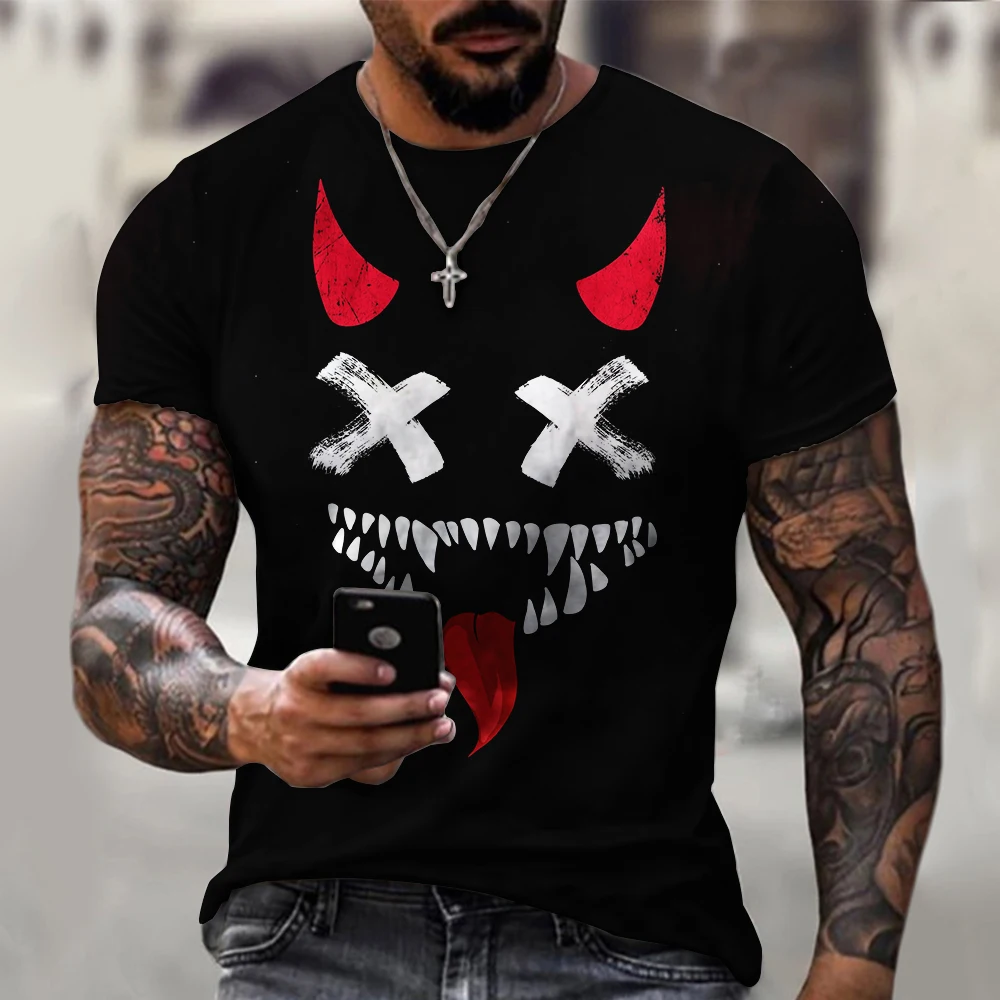 

Fashion Devil Smiling Face 3D Prignt Men's T-Shirts O-Neck Short Sleeve Summer Streetwear Top Tee Men Clothing Oversized T Shirt