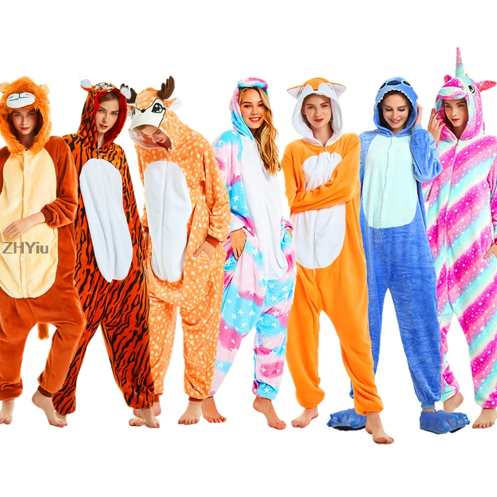 Пижама с единорогом взрослые комбинезоны животными для женщин мужчин пар зимняя
