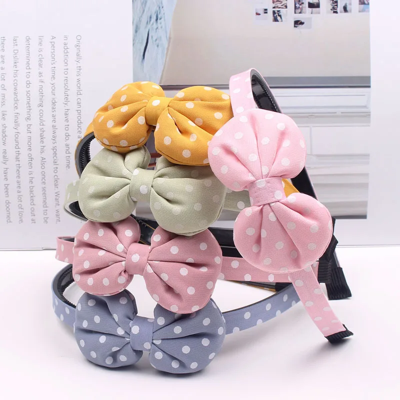 

2022 New Hot Sale Classic Fabric Lattice Polka Dot Bow Headband Hair Band for Child Girl Hair Accessories Headwear