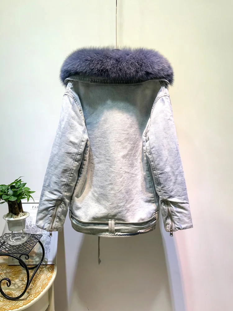 Женская зимняя куртка с воротником из натурального меха лисы и хлопковой