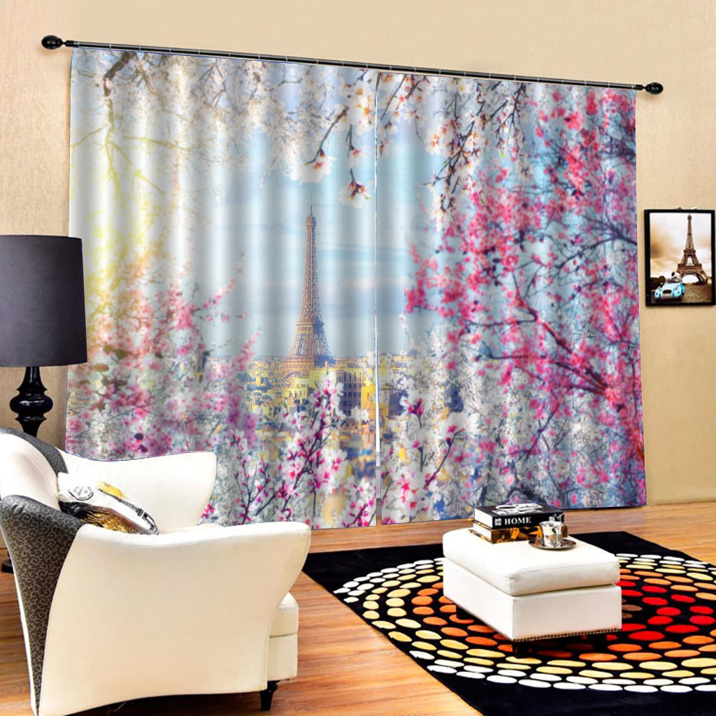 Оконные шторы мягкие тонкие вишневые цветы башня для гостиной спальни
