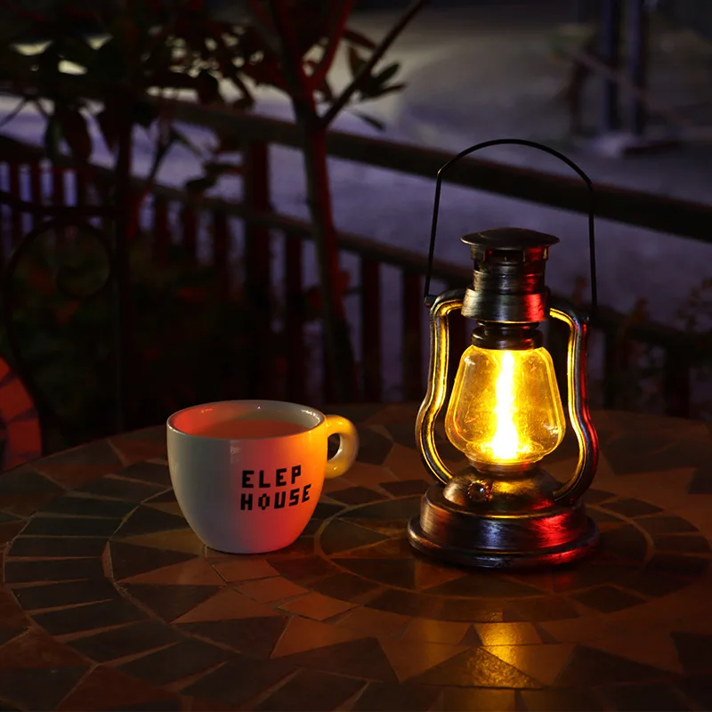 

Gehore Outdoor Creative Battery Retro Lantern Portable Kerosene Lamp Bar Hotel Home Decoration Holiday Candle Atmosphere Night