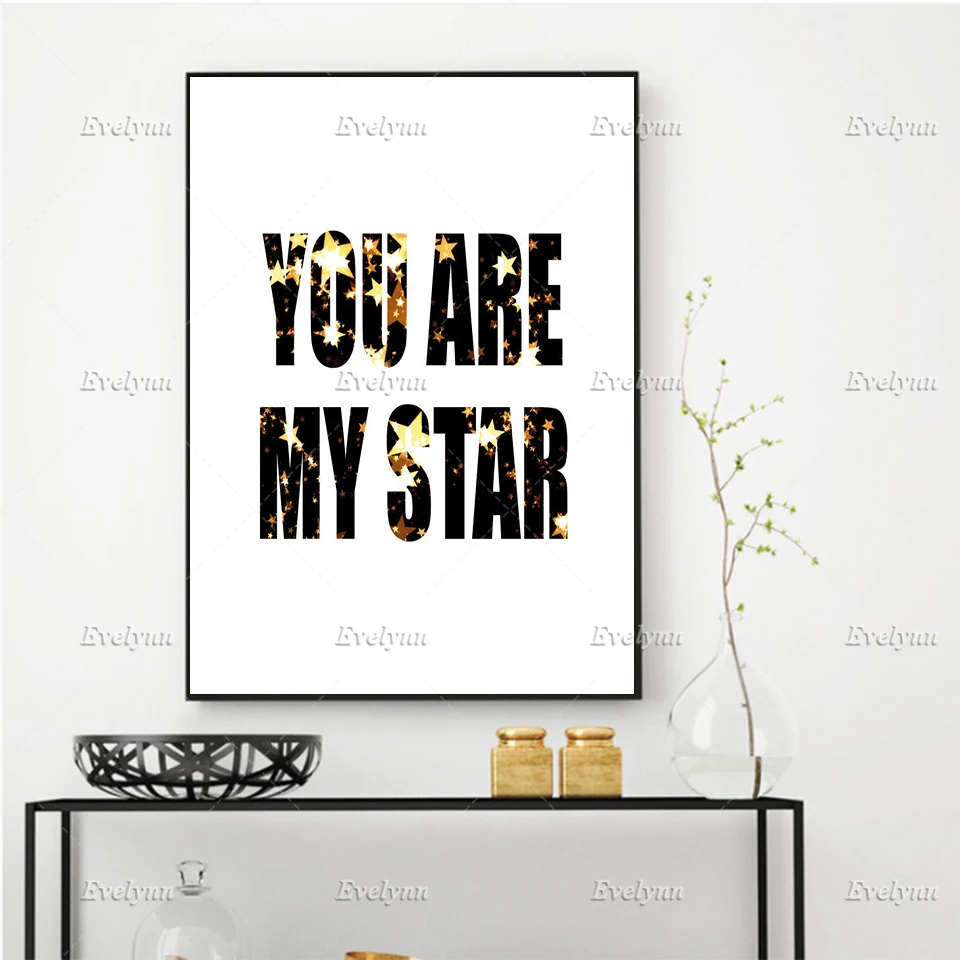 

Printable Quote Art Poster,Star Print, Black White Gold Oil Painting Posters and Print on Canvas Wall Art Picture Floating Frame