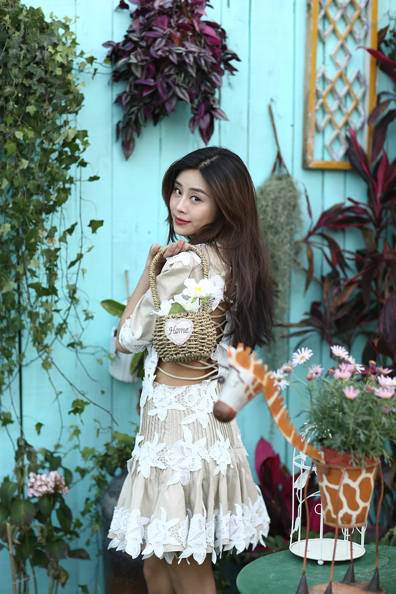 

New Haute Couture fashion brand fairy show sexy backless bandage embroidered retro hemp dress