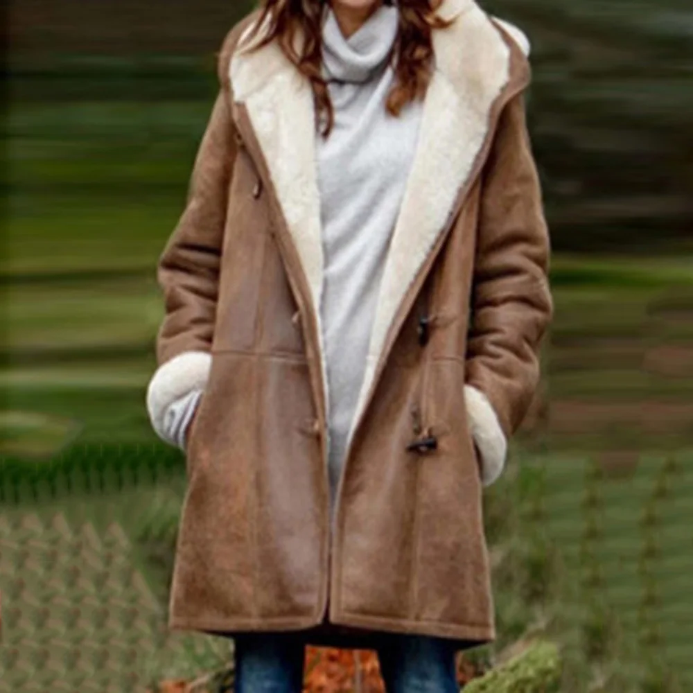 

Модное зимнее женское простое пальто, повседневный однотонный лоскутный утепленный кардиган средней длины с длинным рукавом, Женское паль...