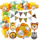 Фотообои с изображением диких животных, тематические джунгли, праздничные милые листья, воздушный шар на день рождения, баннер, украшение для детского крещения и дня рождения