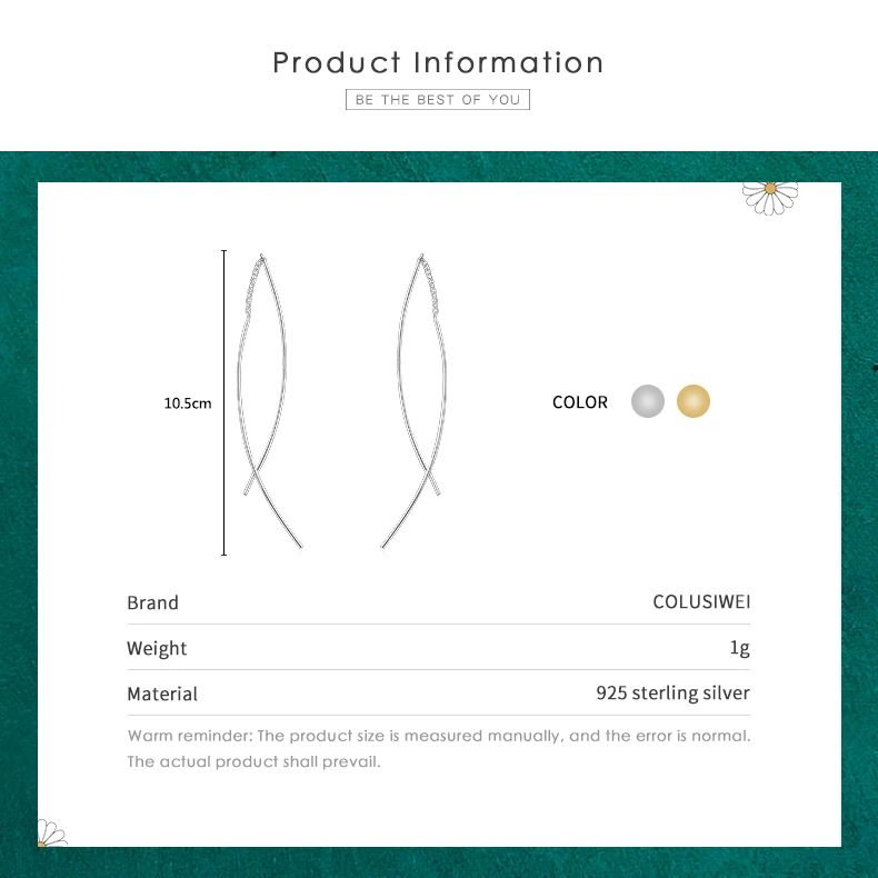 

Colusiwei Simple Design 100% Pure 925 Sterling Silver Thin Tube Chain Drop Hanging Earrings for Women OL Style Fashion Jewelry
