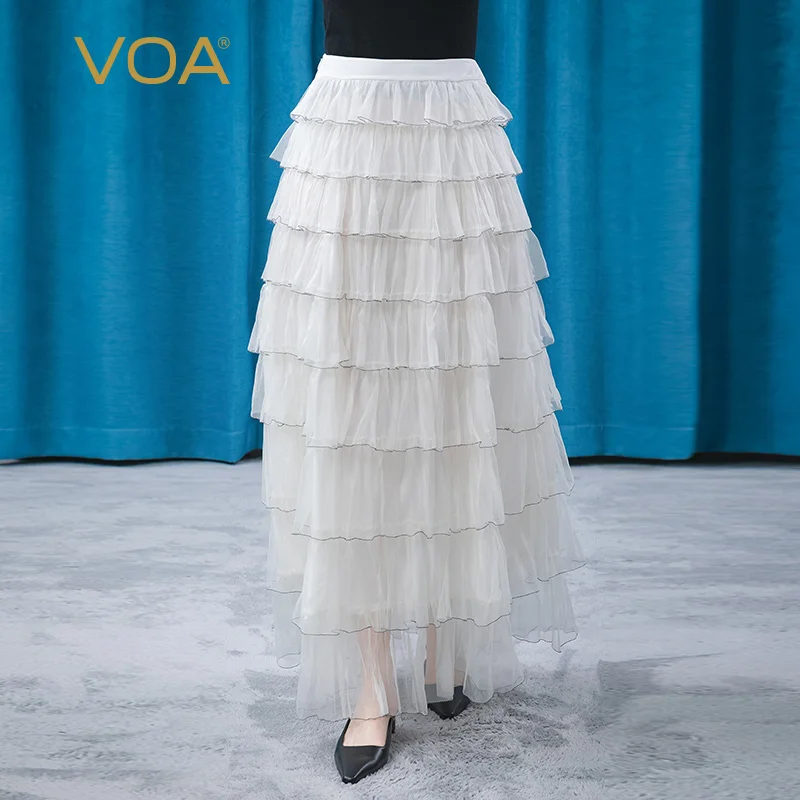 

Юбка VOA из шелка, длинная, белая, весна-лето, шифоновая юбка макси, CE57, 2021