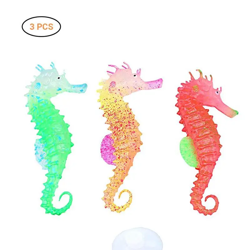 

3 Pcs Fish Tank Luminous Artificial Small Seahorse Aquarium Decorations Non-toxic Odorless and Soft Silicone Hippocampus Decor