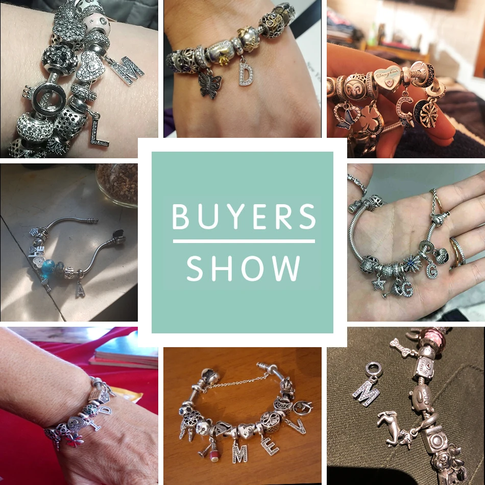 Подлинное 925 пробы Серебряная бусина буква подбираемые Подвески Серебро