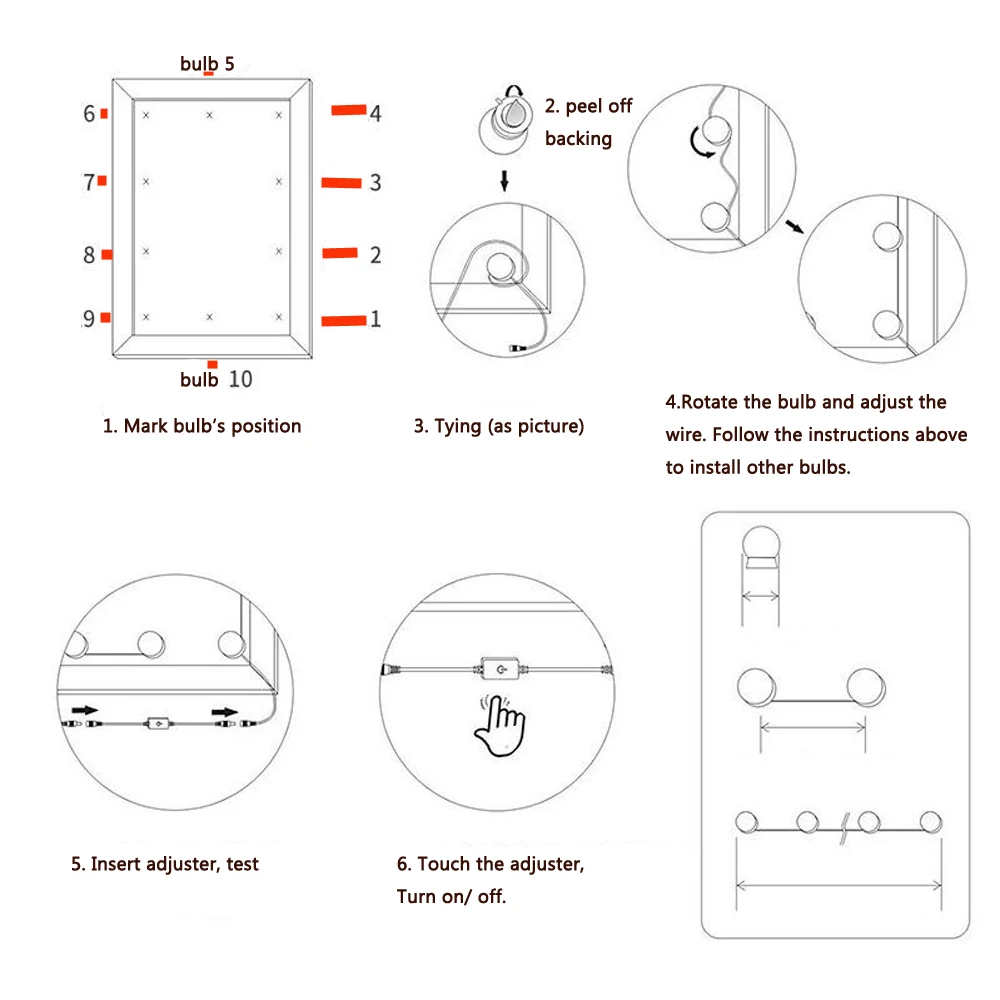 

10 Led Bulbs Hollywood Make up Mirror Lights Cosmetic Lamp String Dimmable Light Strip 6500K 5V 7W Light Bulb