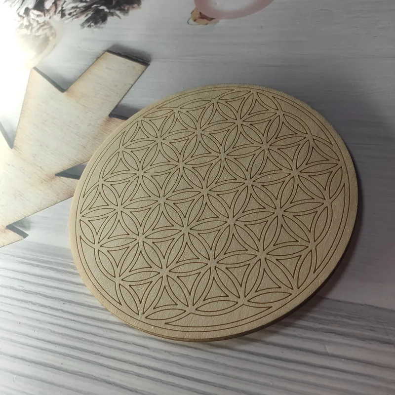 

Wood Round Edge Circles Carved Coaster New Chakra Flower of life Natural Symbol Tea Coffee Mug Pad Placemat Home Kitchen Decor