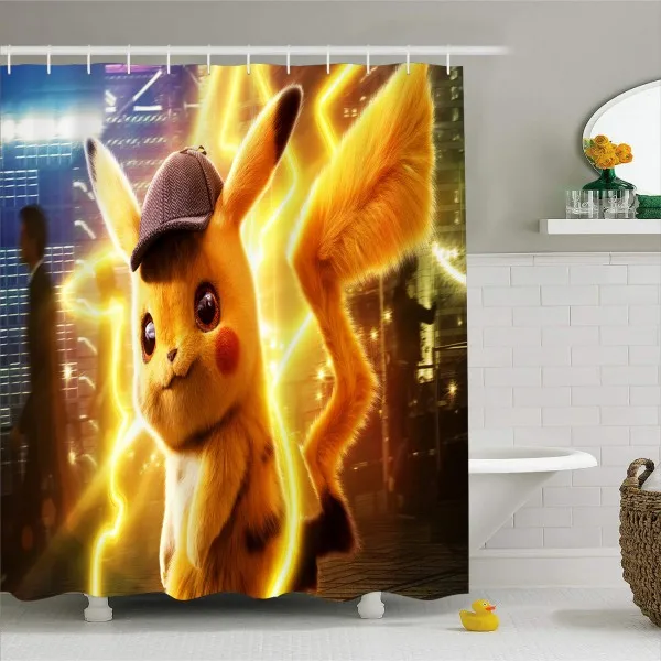 Pikachu занавес для ванной s водонепроницаемый дизайн полиэстер Fabic Шторки для дома, ванной моющиеся украшения занавеска с крючками - Цвет: Color-2