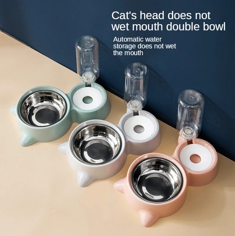

Dog Bowl Small and Medium Sized Dog Food Bowl Cat Bowl Automatic Cat Drinking Water Bowl Stainless Steel Double Bowl
