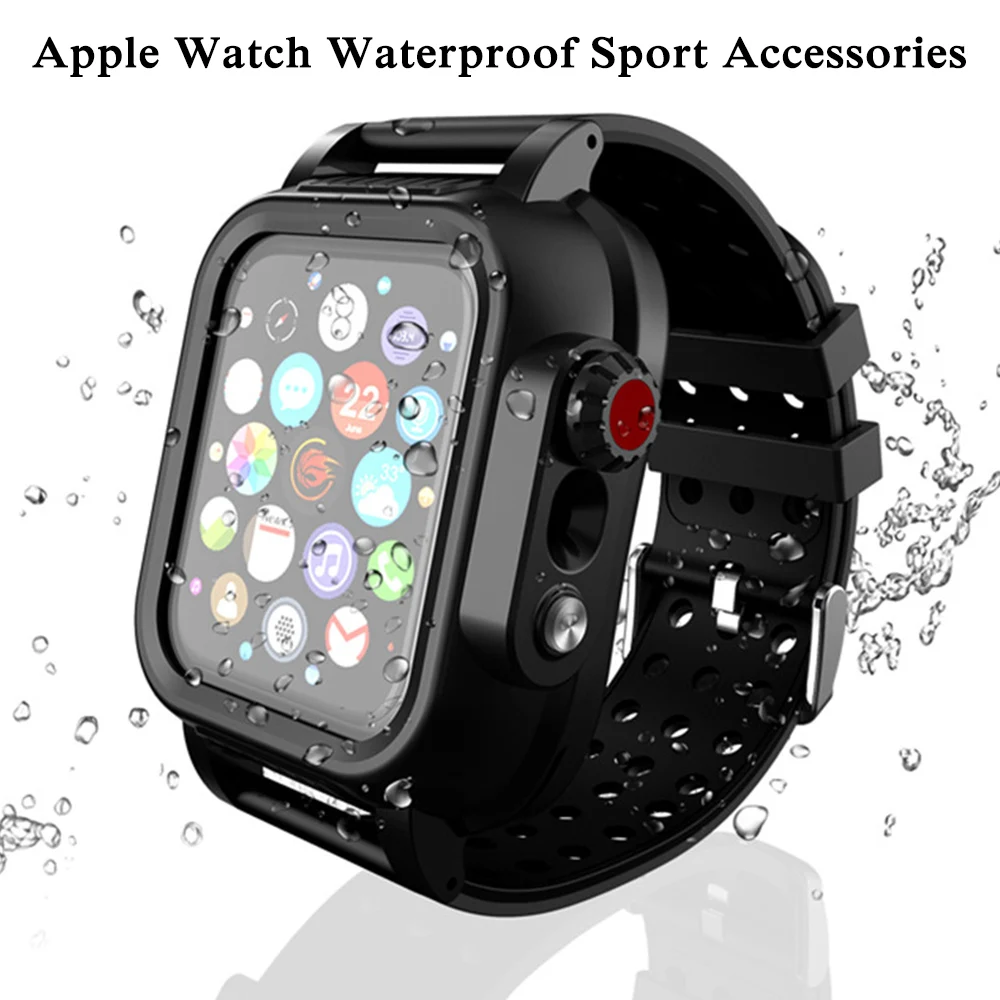 Водонепроницаемый чехол для Apple Watch Band Series SE/6/5/4/3/2 силиконовый ремешок iWatch 44/40 мм