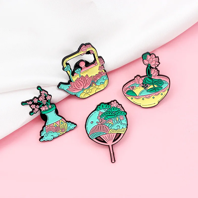 

MIX DESIGNS New Flower Floral Badges Enamel Label Pin Beautiful Skirt Brooches Collar Pin Backpack Badges WHOLESALE