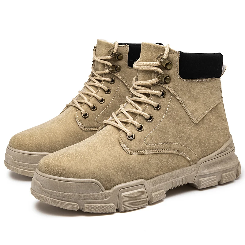 

2020 Spring New Black Thick Base Cloth Mid-Top Boots Men Fall British Trend Boots Hight-Top Korean Casual Men's Shoes Boots