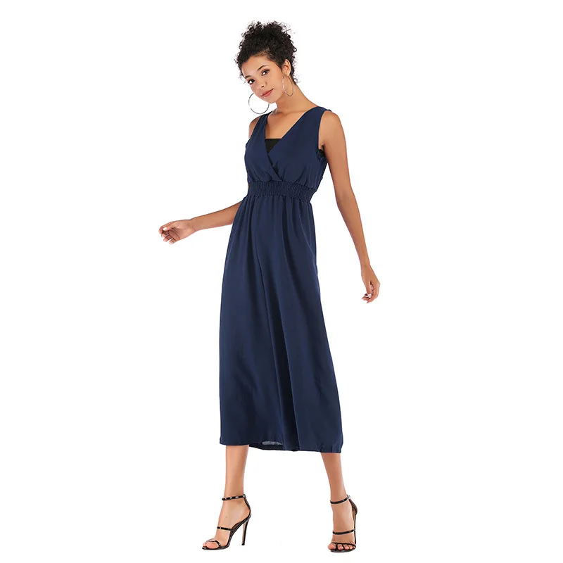 

Jumpsuit For Women Summer 2021 New Fashion Sexy Polyester Chiffon Wide Leg Trousers Street Hipster High Waist Strapless Jumpsuit
