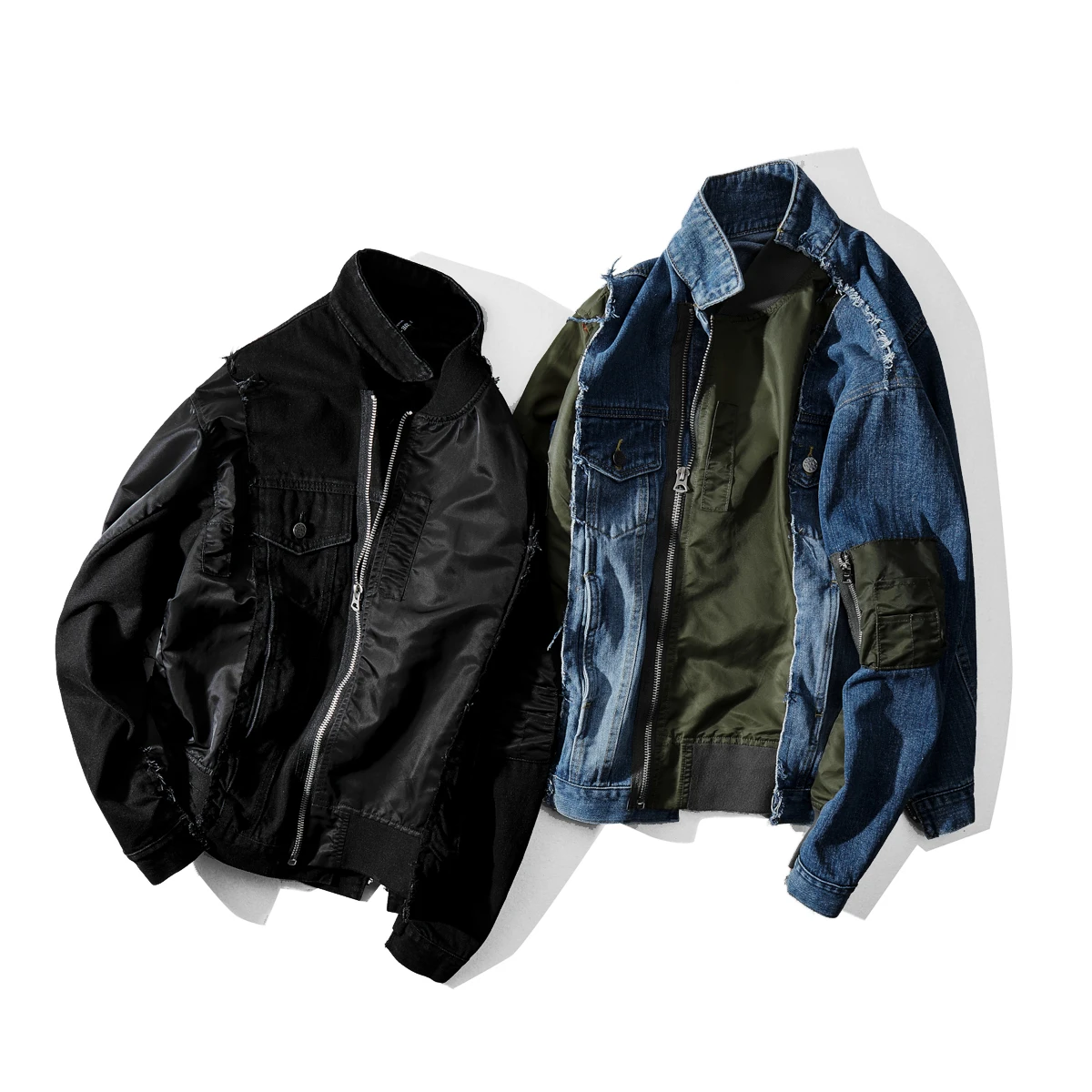 

Mens Denim Jackets with Patchs Hip Hop Hipster Punk Rock Denim Jackets and Coats Motorcycle Colorblock Ripped Denim Jacket Male