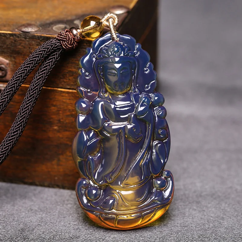Lanpo pendant sweater chain raw mineral honey wax amber men's Guanyin Necklace Pendant | Дом и сад