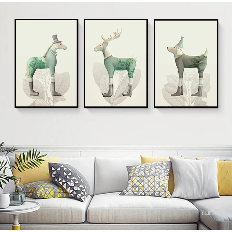 Животные собака лошадь олень минималистичный плакат скандинавский настенный