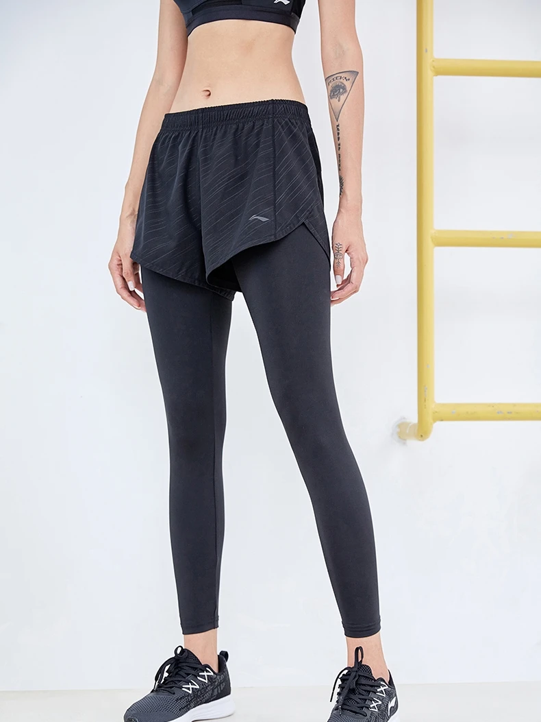 

Поддельные штаны Li Ning для фитнеса и йоги из двух частей, тянущиеся обтягивающие тонкие быстросохнущие спортивные штаны для бега с высокой т...