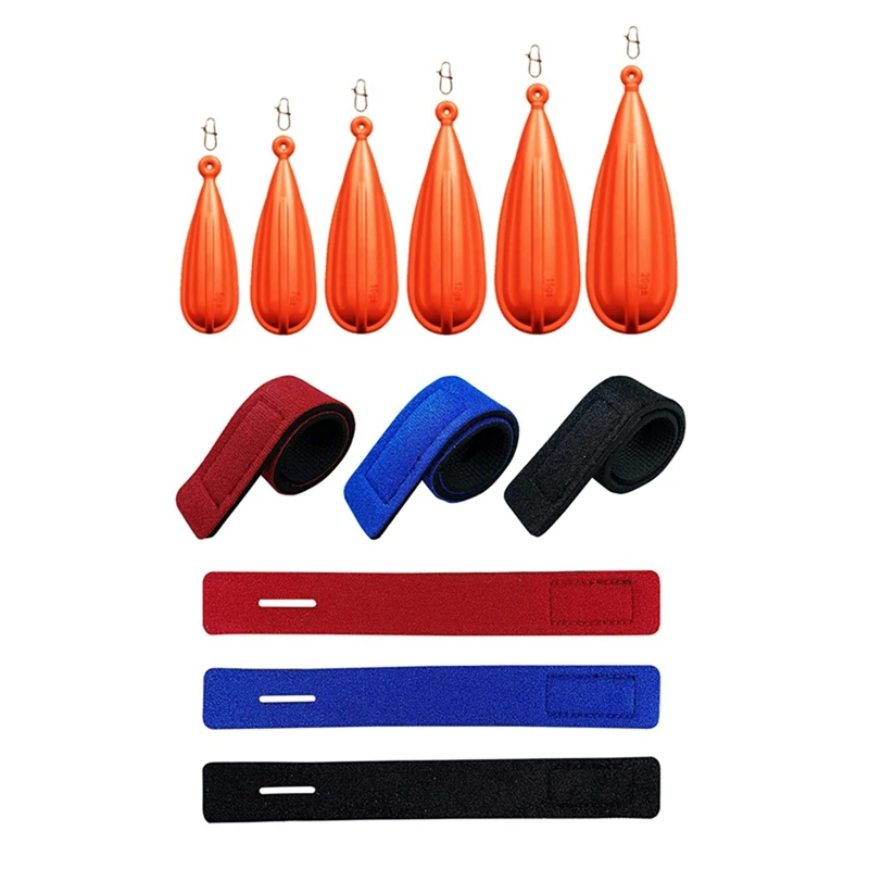 

6PCS Fishing Practice Plug PVC Fishing Practice Casting Plug & 6 Pcs Fishing Rod Wrap Straps Stretchy Fishing Pole Belts