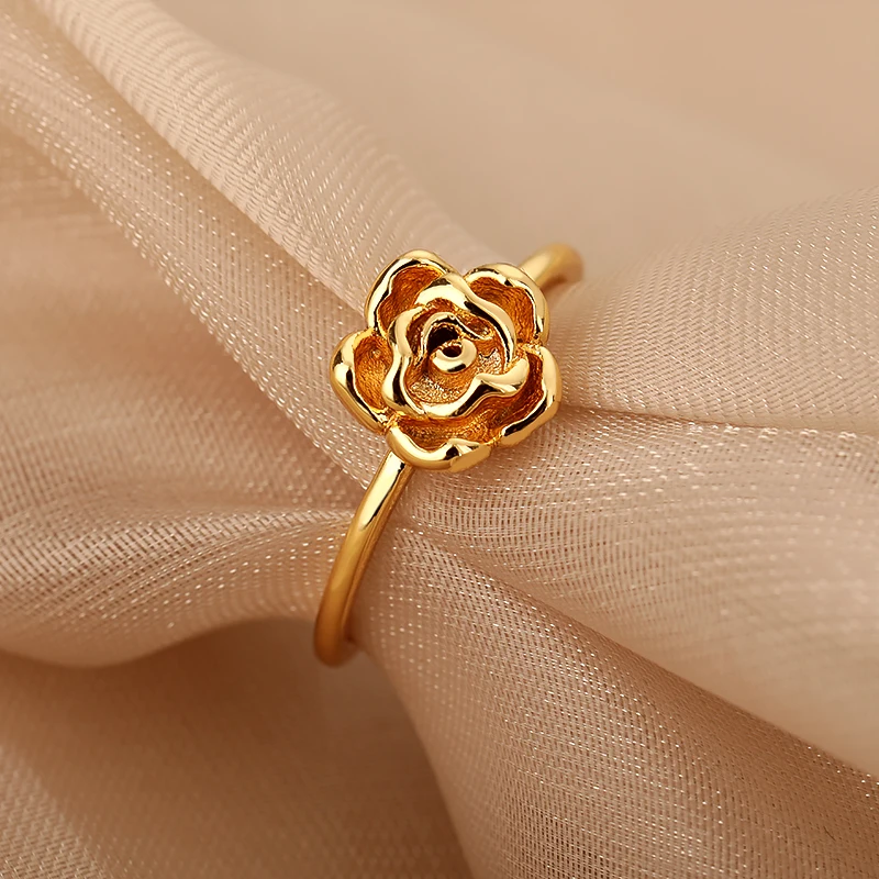 

Romantic Boho Rose Flower Rings For Women Girl Gold Color Stainless Steel Fashion Couple Party Charm Jewelry Wedding Gifts