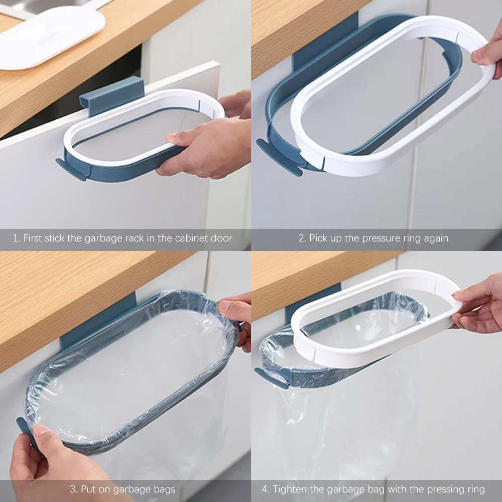 

Wall-mounted Plastic Trash Bag Hanger Kitchen Garbage Storage Rack Portable Scouring Pad Dry Shelf Holder Kitchen Organzier