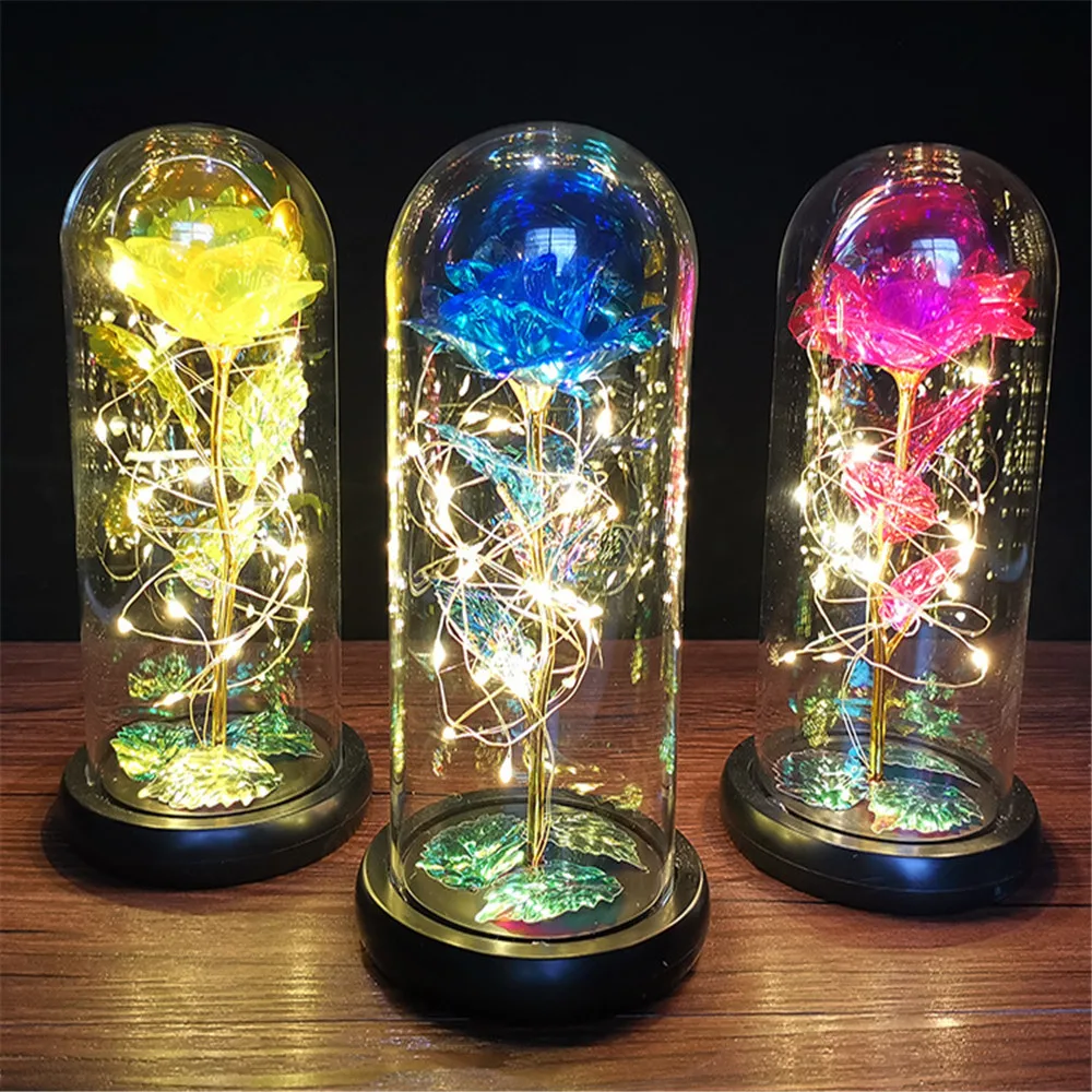 Светодиодный светильник с изображением вечной розы в стеклянном корпусе