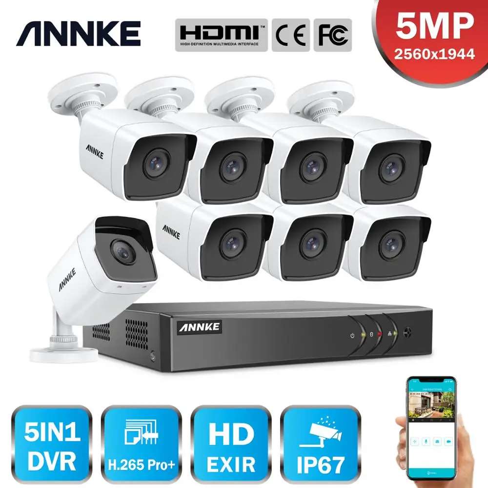 ANNKE 8CH 5MP Lite Video Security System 5IN1 H.265+ DVR With 8PCS Weatherproof HD EXIR Outdoor Camera Surveillance CCTV Kit |