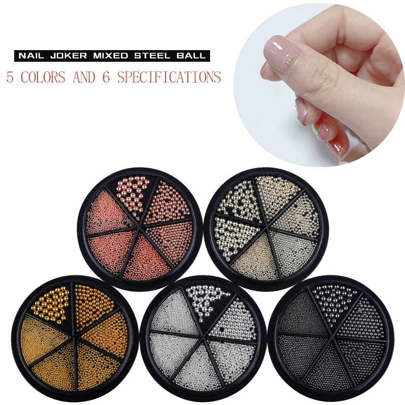 

Hot LEAMX 6 Grid 5 Sizes Caviar Beads Stainless Steel Gold Silver Gun Black Nail Art Decoration Manicure Decorationtool Gift New