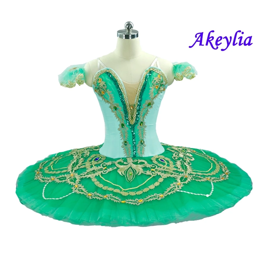 Сказочная кукла блинная юбка пачка зеленое золото для соревнований сценический